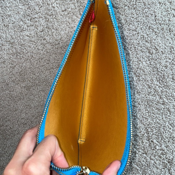 Elaine Turner Blue Zipper Wristlet Clutch Purse, Crown Cosmetic Bag Gold Solid - Picture 11 of 14